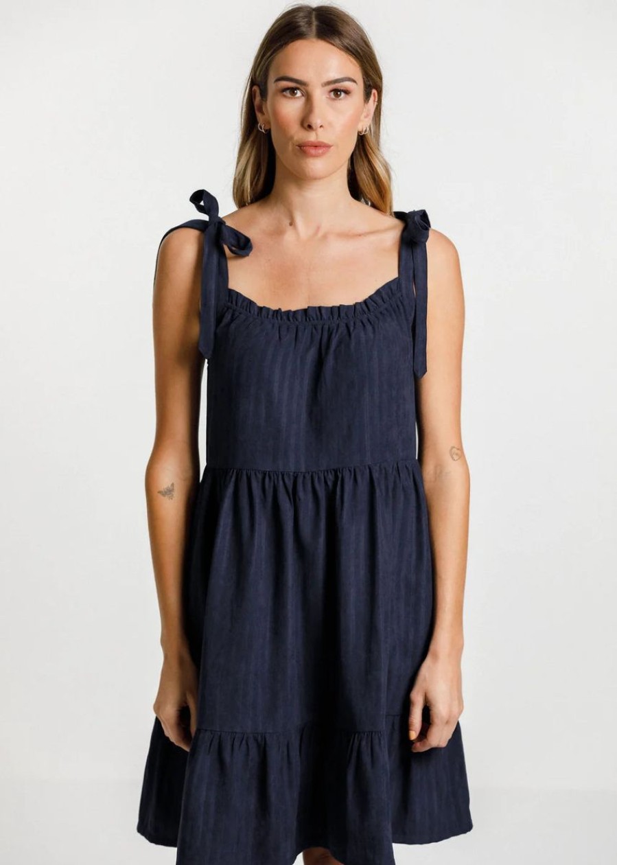 Women Thing Thing Dresses | Tie Up Zig Dress-Slinky Navy