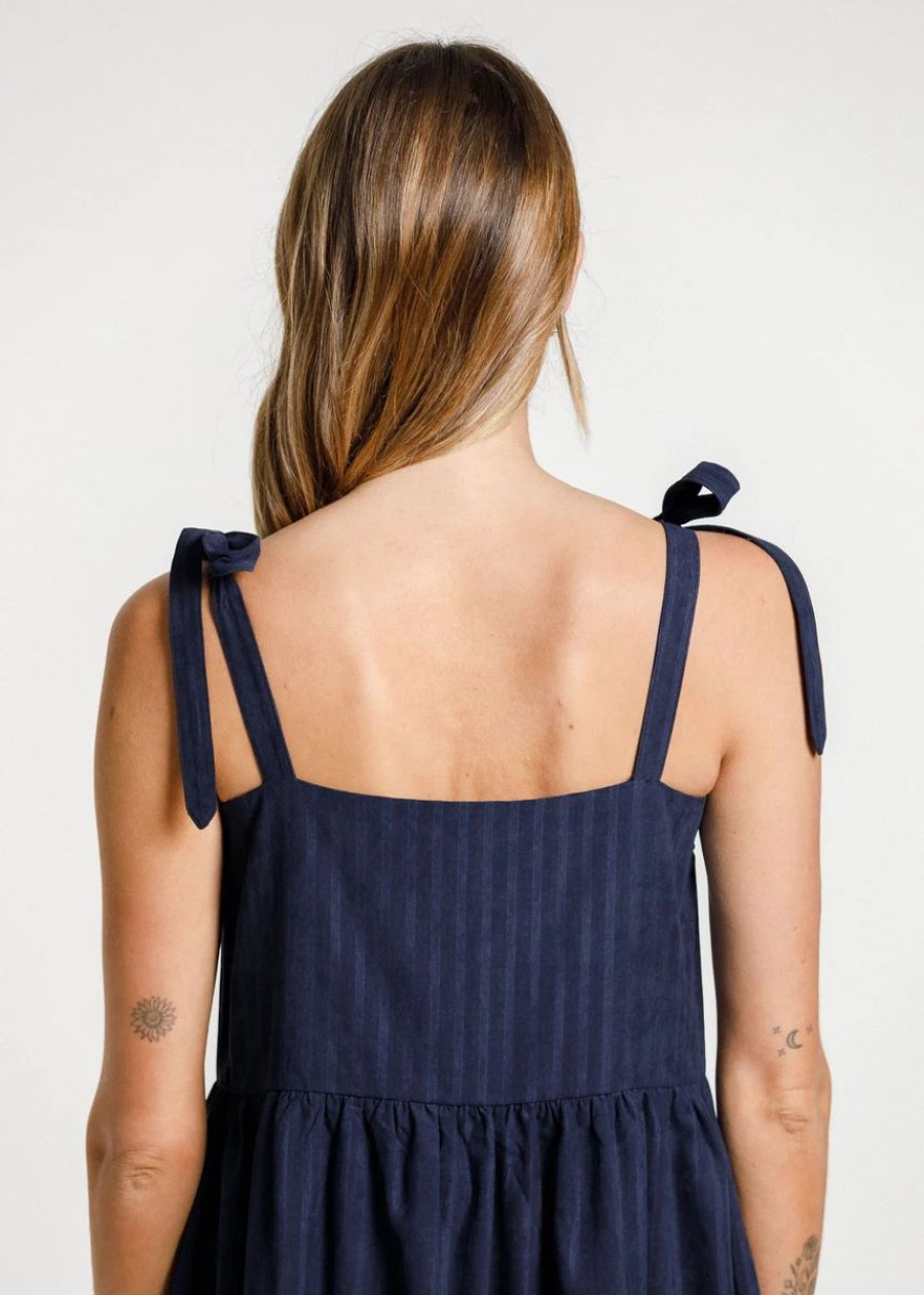 Women Thing Thing Dresses | Tie Up Zig Dress-Slinky Navy