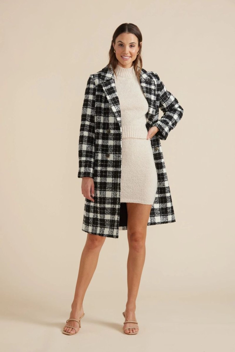 Women Minkpink Outerwear | Toko Check Coat-Black/White